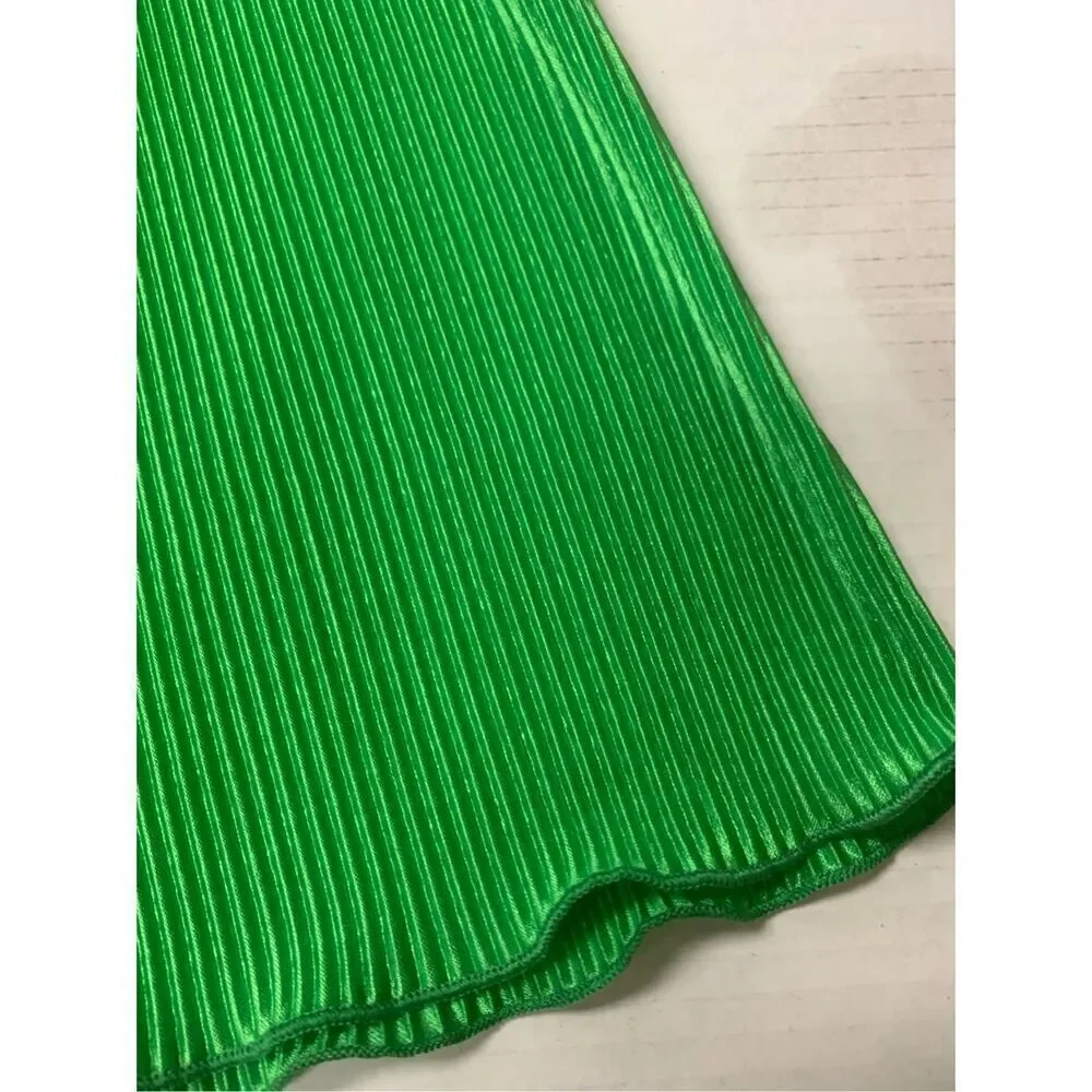 Green Ribbed Knit Bell Bottom Pants - Picture 3 of 5
